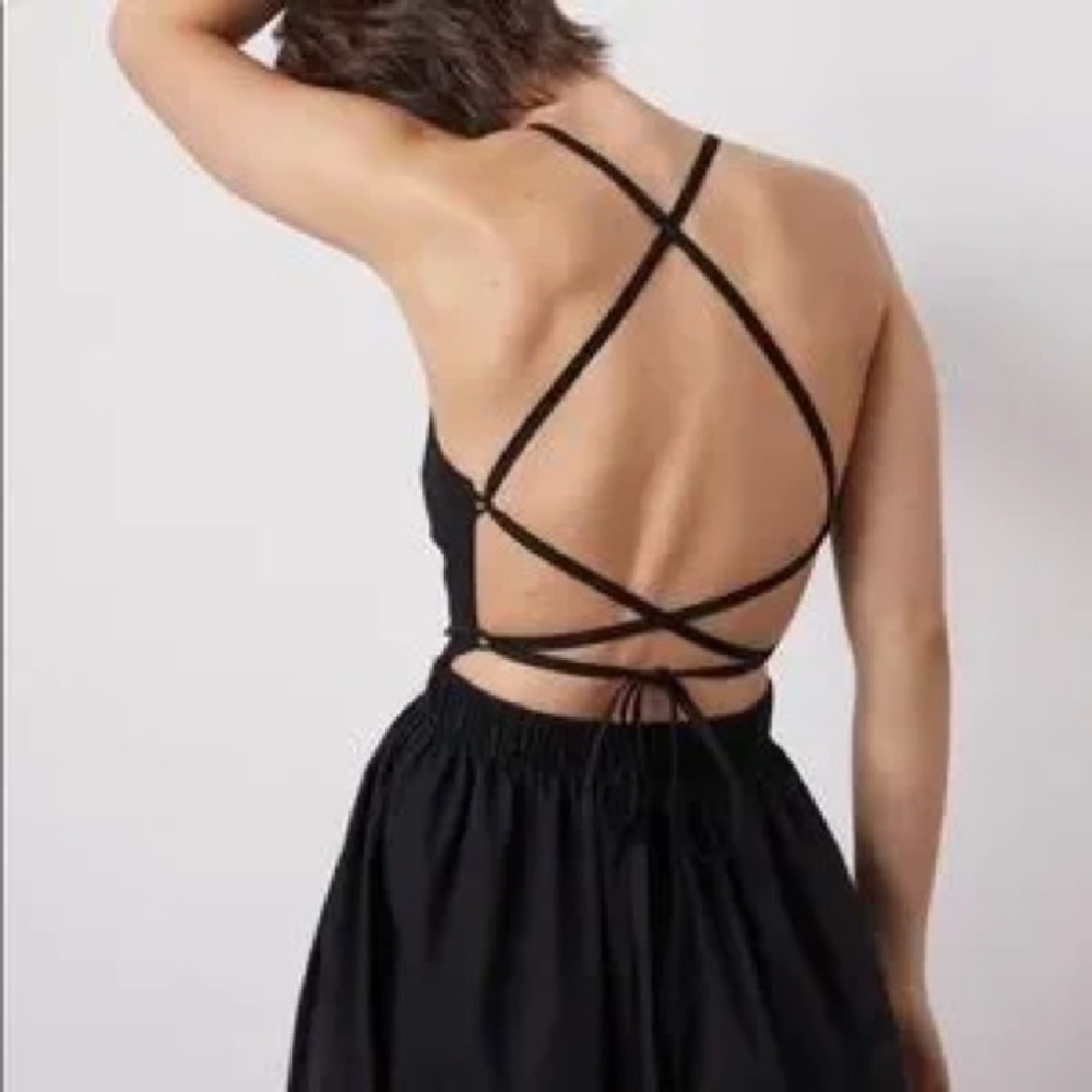 H&M Black Stappy Open Back Midi Dress